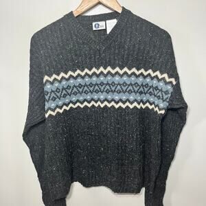 Arizona Jeans Sweater VTG Y2K Gray Chevron Stripe Acrylic Wool Ribbed Knit XL